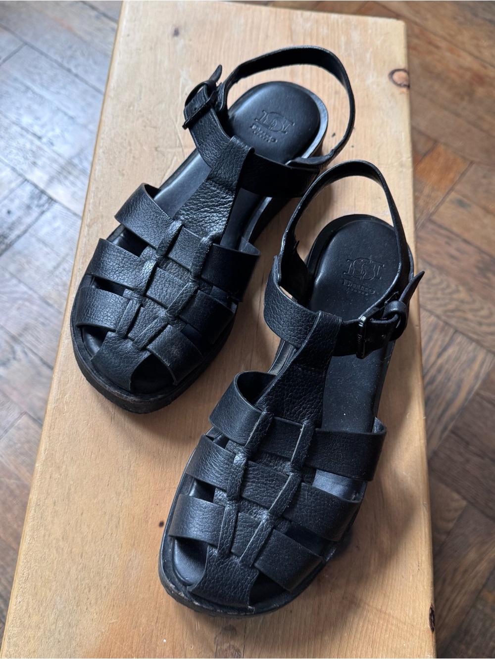 Dune London Black Leather Fisherman Sandals